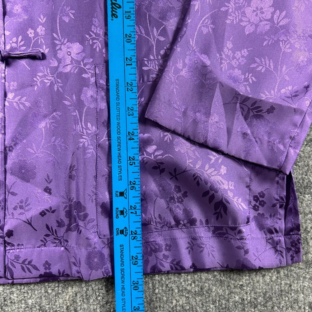 Bloomingdales Purple Floral Jacquard Satin Pajama Set Frog Button XL - Picture 13 of 14